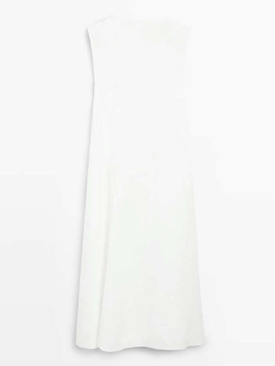 Massimo Dutti Nwt Flowing 100% Linen Midi Dress White 6660/508 — image 3 of 8
